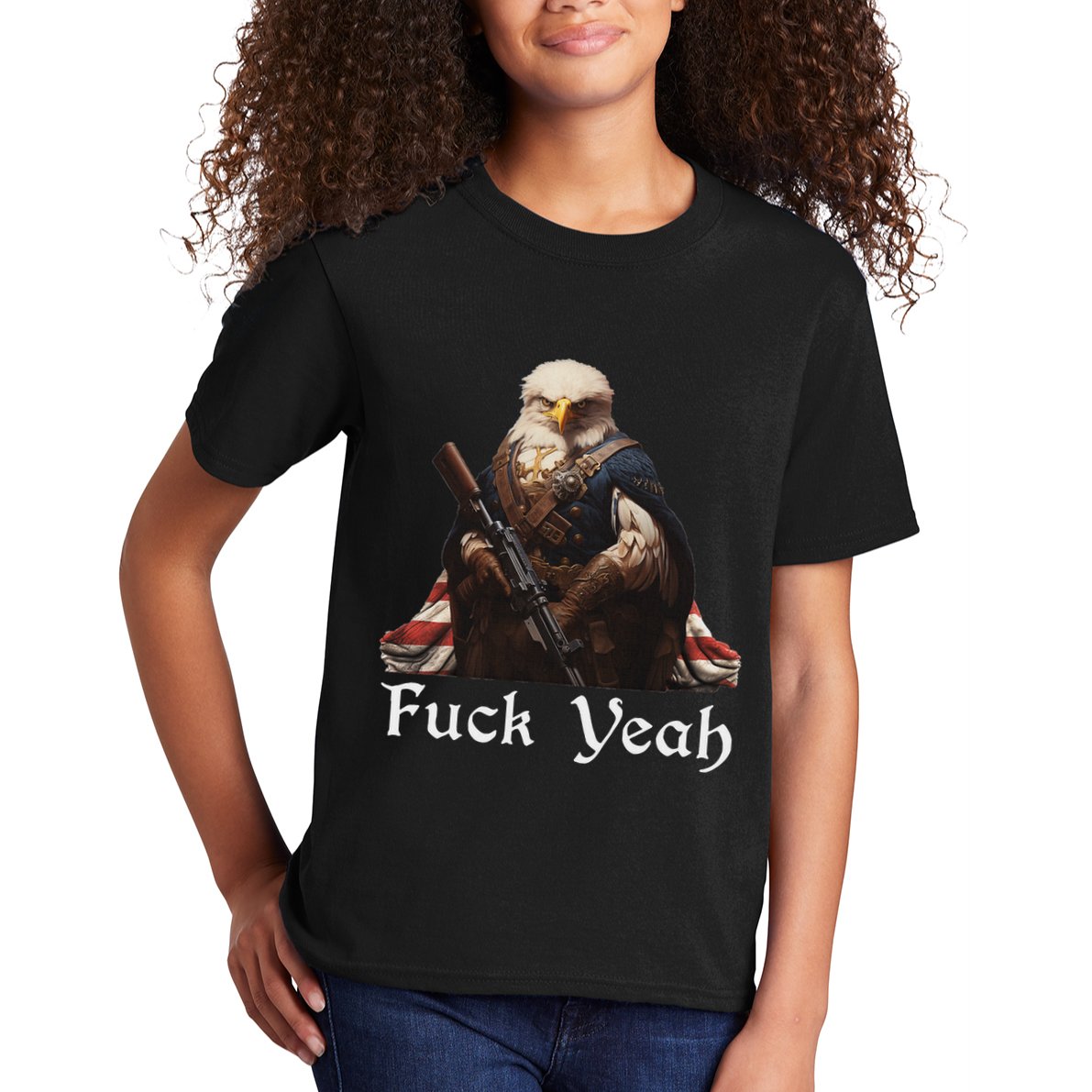 American Pride Bald Eagle Rifle 1776 Fuck Yeah Flag Cape Kids T-Shirt