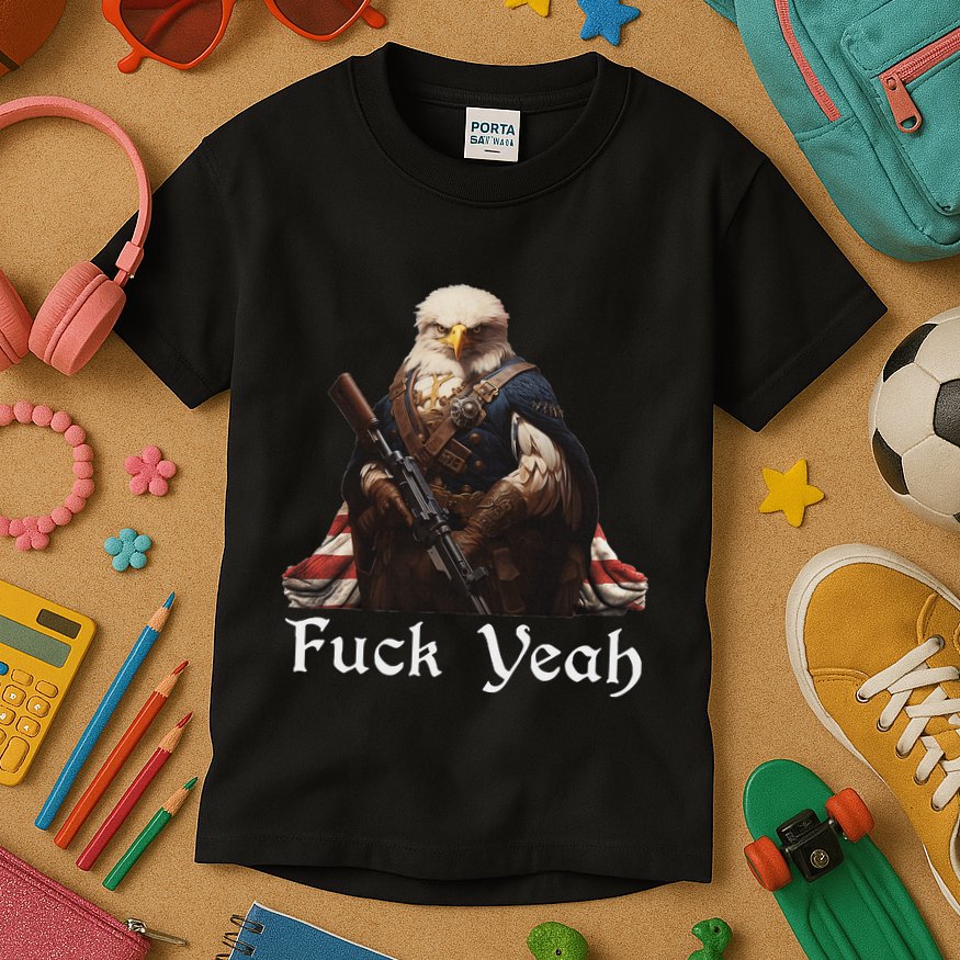 American Pride Bald Eagle Rifle 1776 Fuck Yeah Flag Cape Kids T-Shirt