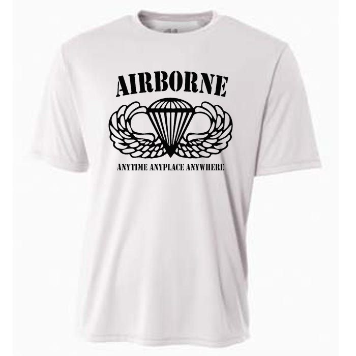 Airborne Paratrooper Black Jump Wings Airborne Tab Cooling Performance Crew T-Shirt