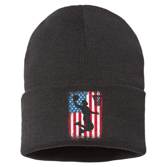 American Patriotic Basketball 4th Of July US Flag Men Sustainable Knit Beanie