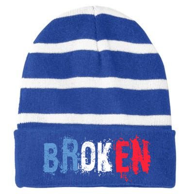 America Patriotic Broken Retro Distressed Usa American Flag Gift Striped Beanie with Solid Band