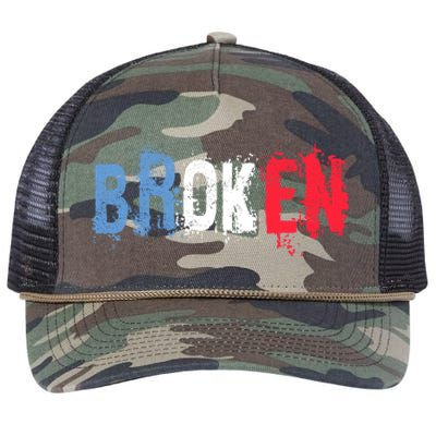 America Patriotic Broken Retro Distressed Usa American Flag Gift Retro Rope Trucker Hat Cap