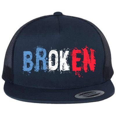 America Patriotic Broken Retro Distressed Usa American Flag Gift Flat Bill Trucker Hat