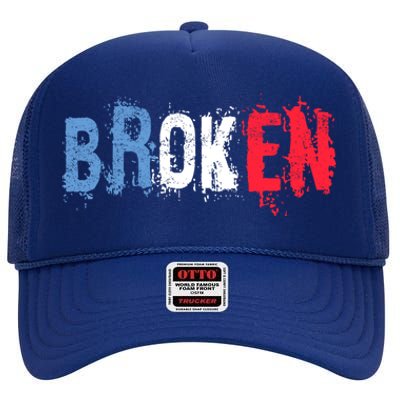 America Patriotic Broken Retro Distressed Usa American Flag Gift High Crown Mesh Back Trucker Hat