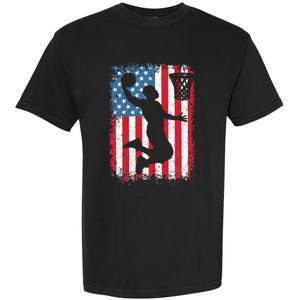 American Patriotic Basketball 4th Of July US Flag Garment-Dyed Heavyweight T-Shirt