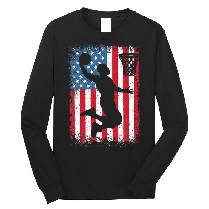 American Patriotic Basketball 4th Of July US Flag Long Sleeve Shirt