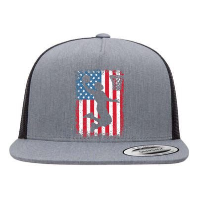 American Patriotic Basketball 4th Of July US Flag Flat Bill Trucker Hat