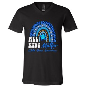 All Pinwheel Blue Rainbow Child Abuse Awareness V-Neck T-Shirt