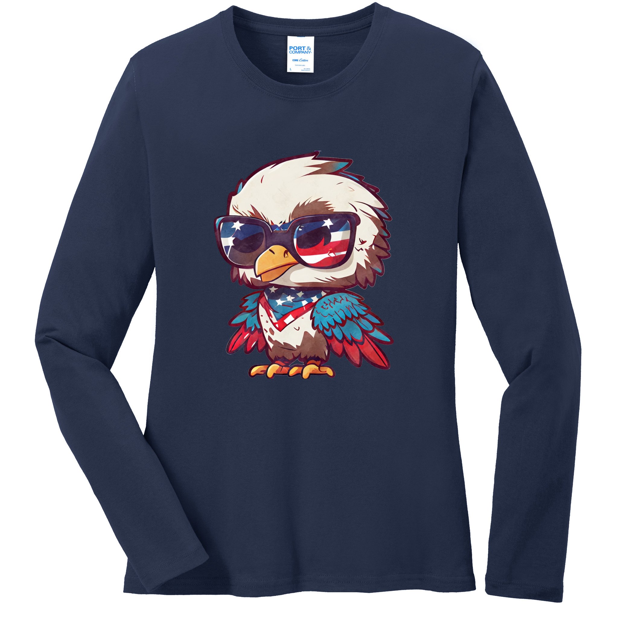 America Patriotic Bald Eagle Ladies Long Sleeve Shirt