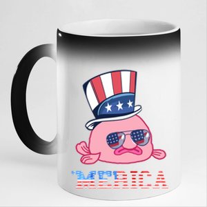 America Patriotic Blobfish American Flag Funny Grumpy Fish Funny Gift 11oz Black Color Changing Mug