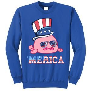 America Patriotic Blobfish American Flag Funny Grumpy Fish Funny Gift Sweatshirt