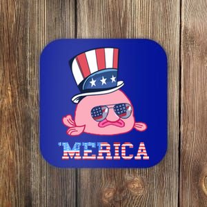 America Patriotic Blobfish American Flag Funny Grumpy Fish Funny Gift Coaster