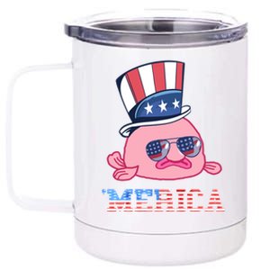 America Patriotic Blobfish American Flag Funny Grumpy Fish Funny Gift 12 oz Stainless Steel Tumbler Cup