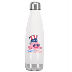 America Patriotic Blobfish American Flag Funny Grumpy Fish Funny Gift Stainless Steel Insulated Water Bottle