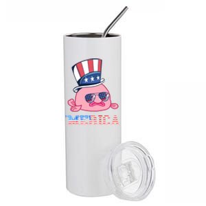 America Patriotic Blobfish American Flag Funny Grumpy Fish Funny Gift Stainless Steel Tumbler