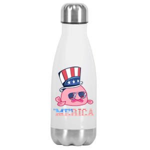 America Patriotic Blobfish American Flag Funny Grumpy Fish Funny Gift Stainless Steel Insulated Water Bottle