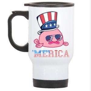 America Patriotic Blobfish American Flag Funny Grumpy Fish Funny Gift Stainless Steel Travel Mug