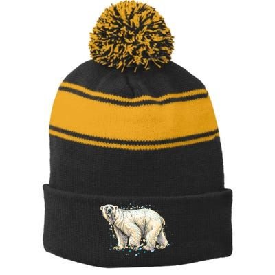 Abstract Polar Bear From A Splash Stripe Pom Pom Beanie