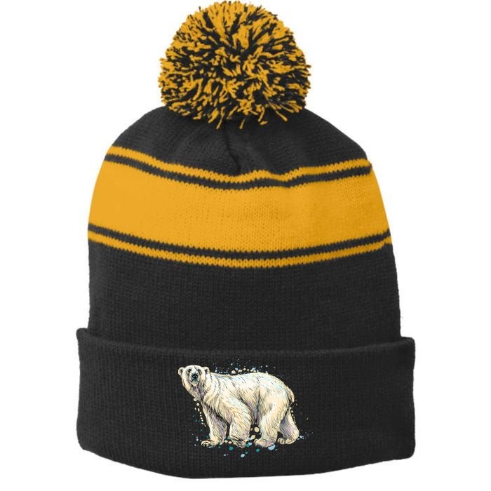 Abstract Polar Bear From A Splash Stripe Pom Pom Beanie