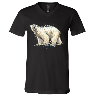 Abstract Polar Bear From A Splash V-Neck T-Shirt
