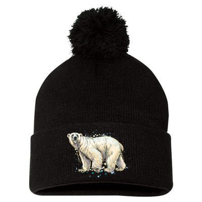 Abstract Polar Bear From A Splash Pom Pom 12in Knit Beanie