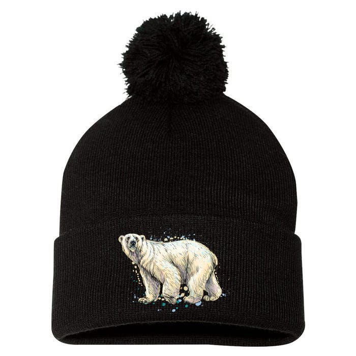 Abstract Polar Bear From A Splash Pom Pom 12in Knit Beanie