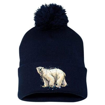 Abstract Polar Bear From A Splash Pom Pom 12in Knit Beanie