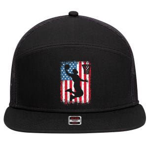 American Patriotic Basketball 4th Of July US Flag Men 7 Panel Mesh Trucker Snapback Hat