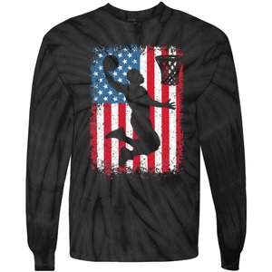 American Patriotic Basketball 4th Of July US Flag Men Tie-Dye Long Sleeve Shirt