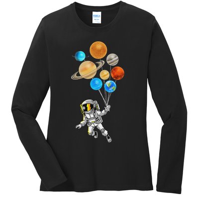 Astronaut Planet Balloons Super Gift For Space Space Ladies Long Sleeve Shirt