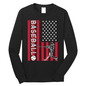 American Pride Baseball Player Batter US Flag Baseball Long Sleeve Shirt