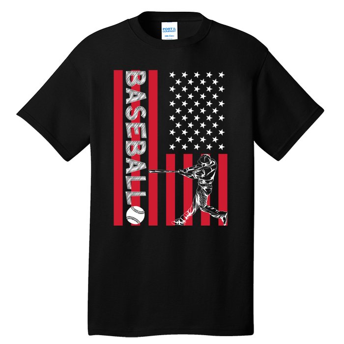 American Pride Baseball Player Batter US Flag Baseball Tall T-Shirt