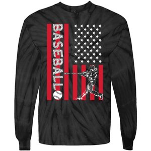 American Pride Baseball Player Batter US Flag Baseball Tie-Dye Long Sleeve Shirt