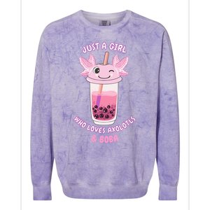 Axolotl Pink Bubble Tea Boba Just A Who Loves Axolotls Great Gift Colorblast Crewneck Sweatshirt