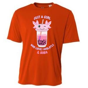 Axolotl Pink Bubble Tea Boba Just A Who Loves Axolotls Great Gift Cooling Performance Crew T-Shirt