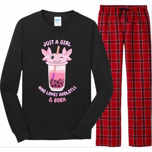 Axolotl Pink Bubble Tea Boba Just A Who Loves Axolotls Great Gift Long Sleeve Pajama Set