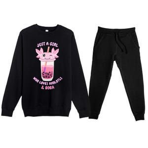 Axolotl Pink Bubble Tea Boba Just A Who Loves Axolotls Great Gift Premium Crewneck Sweatsuit Set