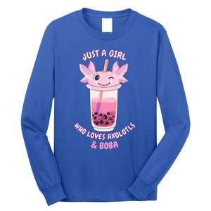 Axolotl Pink Bubble Tea Boba Just A Who Loves Axolotls Great Gift Long Sleeve Shirt