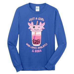 Axolotl Pink Bubble Tea Boba Just A Who Loves Axolotls Great Gift Tall Long Sleeve T-Shirt