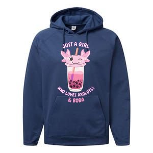 Axolotl Pink Bubble Tea Boba Just A Who Loves Axolotls Great Gift Performance Fleece Hoodie