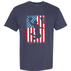 American Patriotic Basketball 4th Of July US Flag Boy Garment-Dyed Heavyweight T-Shirt