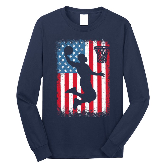 American Patriotic Basketball 4th Of July US Flag Boy Long Sleeve Shirt