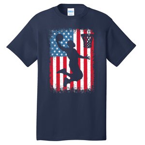 American Patriotic Basketball 4th Of July US Flag Boy Tall T-Shirt