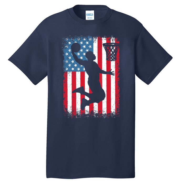 American Patriotic Basketball 4th Of July US Flag Boy Tall T-Shirt