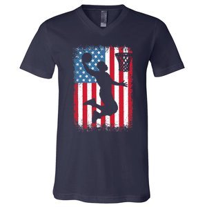 American Patriotic Basketball 4th Of July US Flag Boy V-Neck T-Shirt