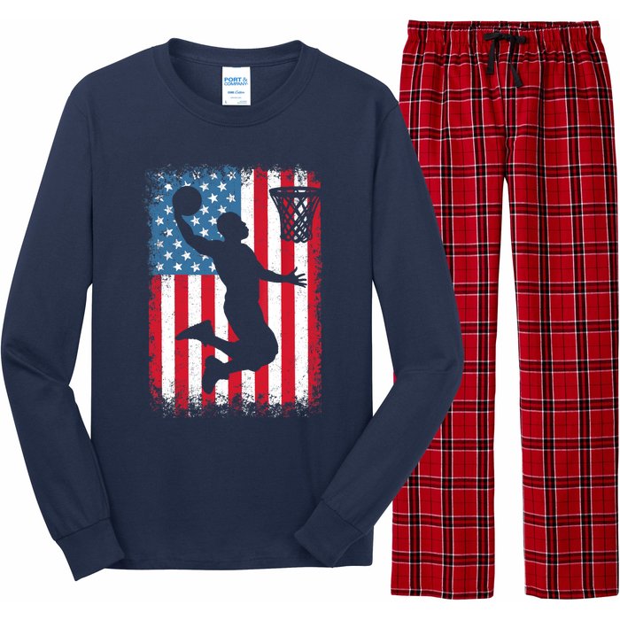 American Patriotic Basketball 4th Of July US Flag Boy Long Sleeve Pajama Set