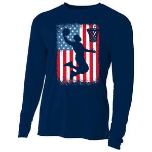 American Patriotic Basketball 4th Of July US Flag Boy Cooling Performance Long Sleeve Crew