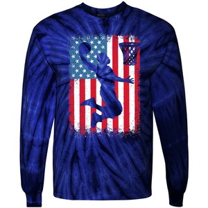 American Patriotic Basketball 4th Of July US Flag Boy Tie-Dye Long Sleeve Shirt