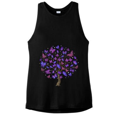 Animal Purple Butterflies Tree Nature Butterfly Ladies PosiCharge Tri-Blend Wicking Tank