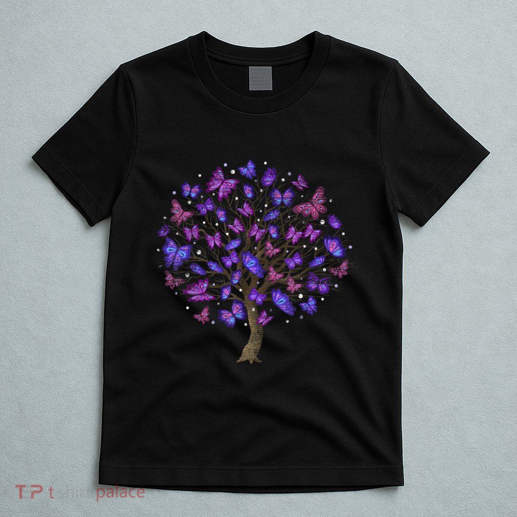Animal Purple Butterflies Tree Nature Butterfly T-Shirt